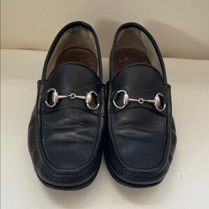 Gucci Black Leather Horsebit Loafers Size 6